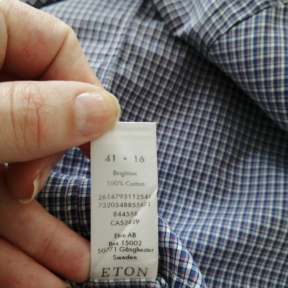 Eton Contemporary Fit Plaid Button Up Dress Shirt 16 Large - Picture 11 of 16